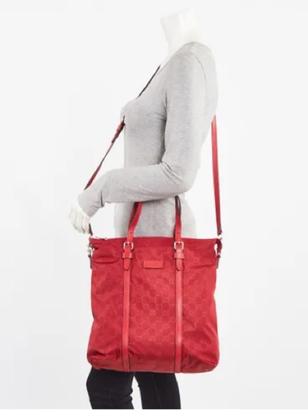 Gucci Red Monogram Canvas Tote with Adjustable Strap